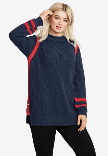 Side Stripe Mockneck Sweater - ellos