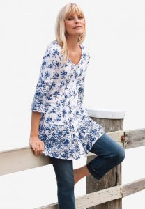 Tiered Floral 3/4 Sleeve Tunic - ellos