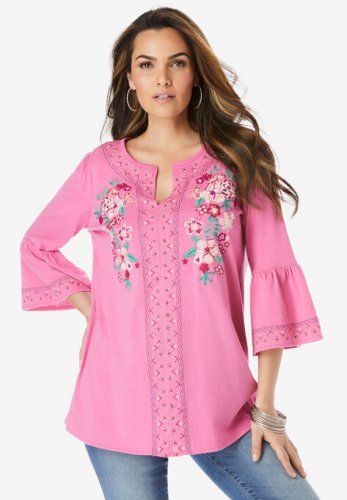 Embroidered Peasant Tunic - Roaman's