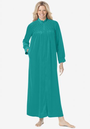 Smocked velour long robe by Only Necessities - Only Necessities