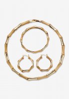 Goldtone Bamboo with 3-Piece Necklace Set - PalmBeach Jewelry