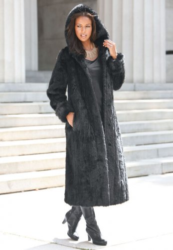 Full Length Faux-Fur Coat with Hood - Roaman's