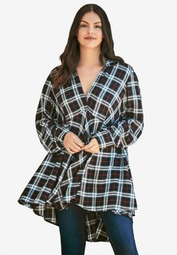 Plaid Fit-And-Flare Tunic - Roaman's