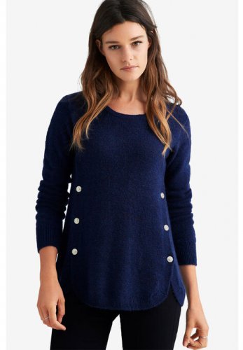 Button Trim Pullover Sweater - ellos