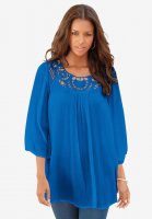 Lace Neckline Tunic with Three-Quarter Sleeves - Roaman's