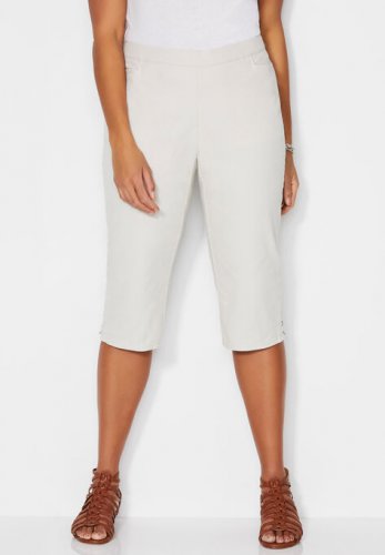 Essential Flat Front Twill Capri With Side Inset - Catherines