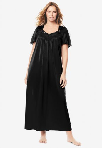 Long Silky Lace-Trim Gown - Only Necessities