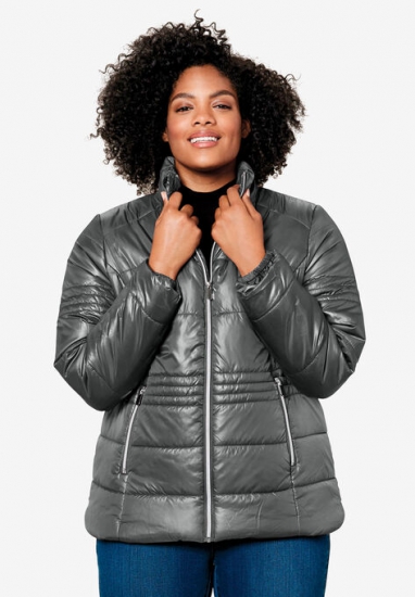 Short Puffer Zip Front Jacket - ellos - Click Image to Close