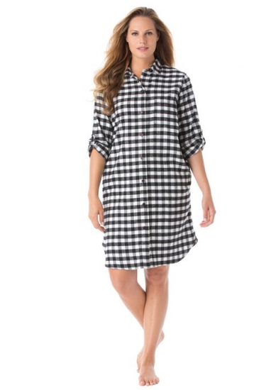 Sleepshirt in plaid flannel with button front - Dreams & Co. - Click Image to Close
