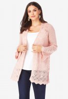 Bell-Sleeve Pointelle Cardigan - Roaman's