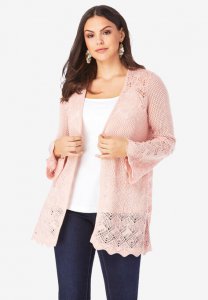 Bell-Sleeve Pointelle Cardigan - Roaman's