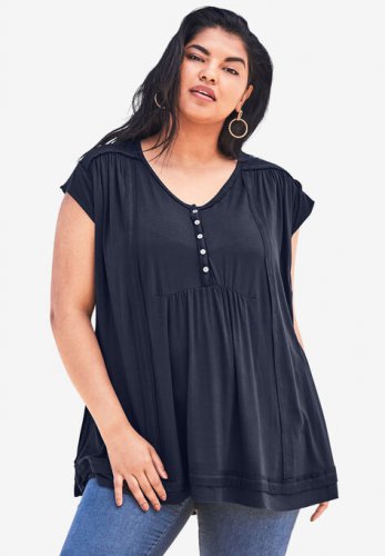 V-Neck Henley Ultra Femme Tunic - Roaman's