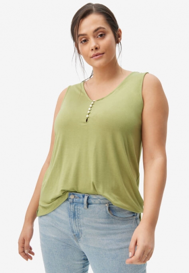 Pearl Button Henley Tank - ellos - Click Image to Close