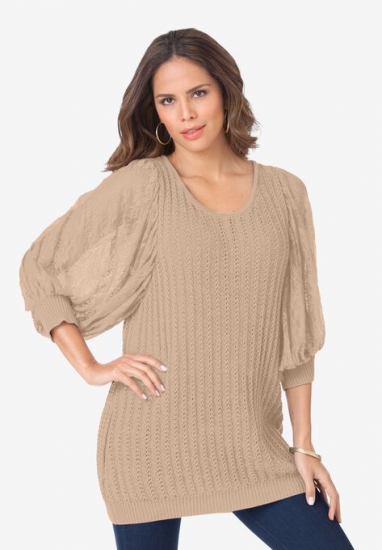 Lace Sleeve Sweater - Roaman's - Click Image to Close
