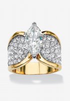 Yellow Gold Plated Cubic Zirconia and Round Crystals Cocktail Ring - PalmBeach Jewelry