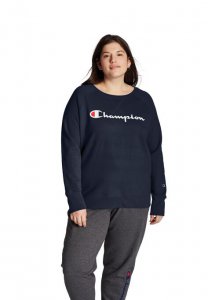 Champion Women's Plus Powerblend Fleece Boyfriend Crew, Script Logo - Champion