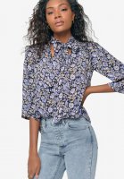 Bell Sleeve Tie-Neck Blouse - ellos