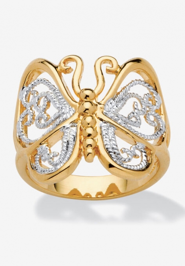 Yellow Gold Plated Two Tone Filigree Butterfly Ring - PalmBeach Jewelry - Click Image to Close
