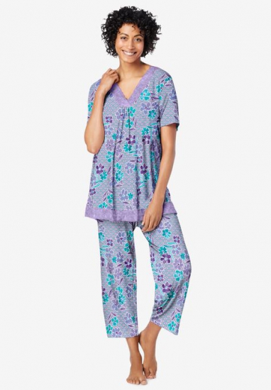 Lace-Trim Short Sleeve Pajamas - Dreams & Co. - Click Image to Close