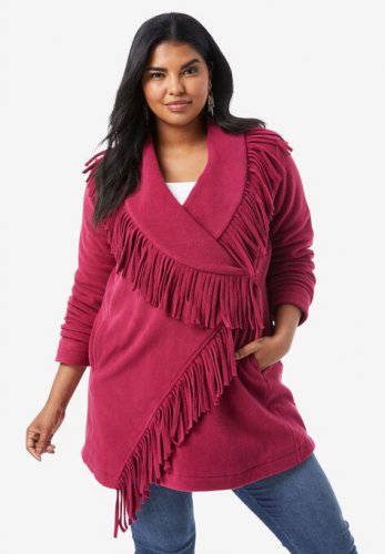 Fringe Fleece Jacket - Roaman's