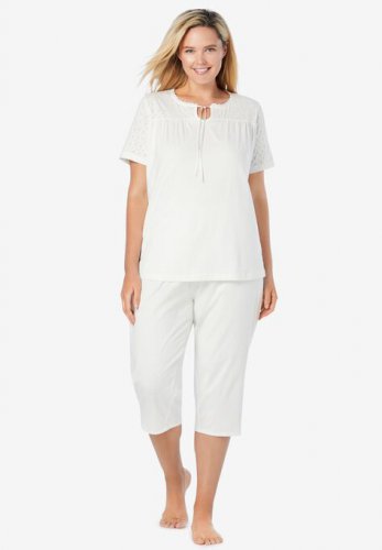 Lace-Trim Cotton Jersey PJ Set - Dreams & Co.