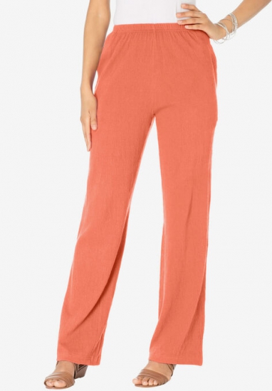 Crinkle-Knit Gauze Pant - Roaman's - Click Image to Close