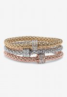 3-Piece Tritone Stretch Bracelet (5.5mm), Round Crystal in Goldtone - PalmBeach Jewelry