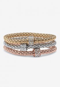 3-Piece Tritone Stretch Bracelet (5.5mm), Round Crystal in Goldtone - PalmBeach Jewelry