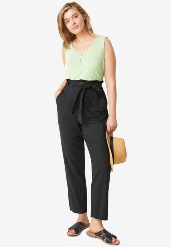 Belted Linen-Blend Pants - ellos