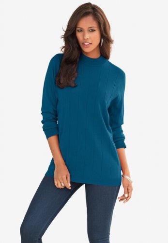 Fine Gauge Drop Needle Mockneck Sweater - Roaman's