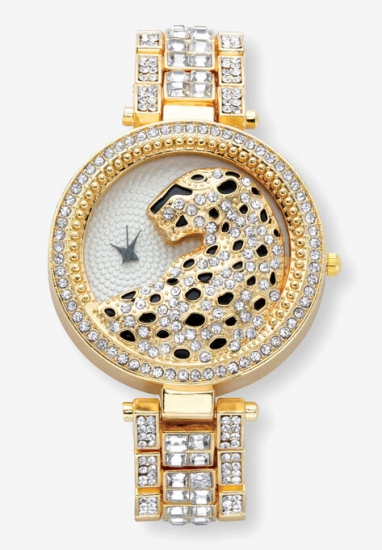 Gold Tone Crystal Leopard Fashion Watch 7.5 inches - PalmBeach Jewelry - Click Image to Close