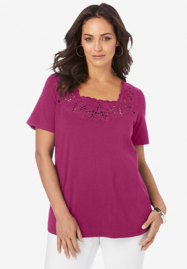 Eyelet Cutout Tee - Jessica London - Click Image to Close