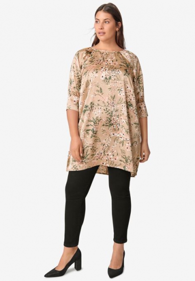 Satin Tunic With 3/4 Blouson Sleeves - ellos - Click Image to Close