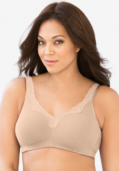 Cotton Comfort No-Wire Bra With Lace - Catherines - Click Image to Close