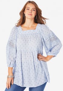 Square-Neck Crinkle Big Shirt - Roaman's