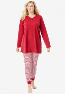 Henley Tunic & Jogger PJ Set by Dreams & Co. - Dreams & Co.