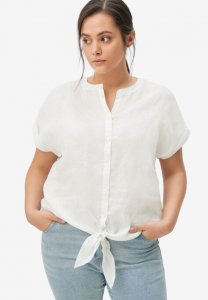 Linen-Blend Tie-Front Blouse - ellos