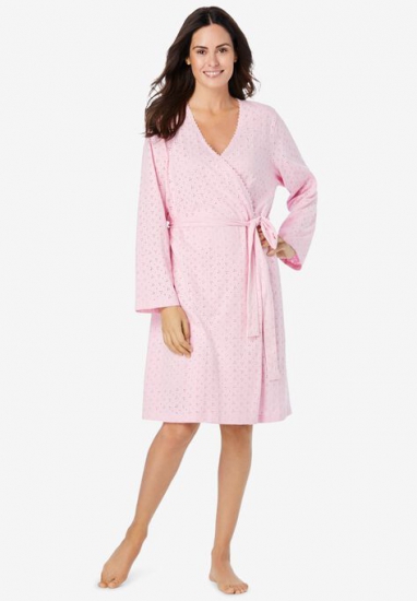 Short Eyelet Wrap Robe - Dreams & Co. - Click Image to Close