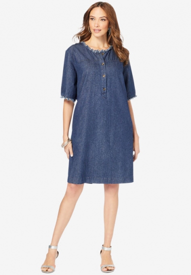 Denim Shirt Dress - Roaman's - Click Image to Close