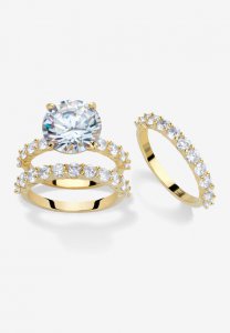 Gold Plated 3-Piece Cubic Zirconia Bridal Ring Set - PalmBeach Jewelry