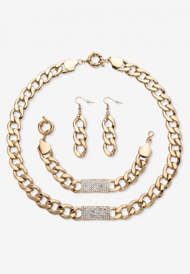 Crystal & Gold Link Necklace, Bracelet & Earring Set - PalmBeach Jewelry - Click Image to Close