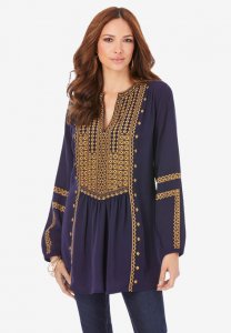 Embroidered Boho Tunic - Roaman's