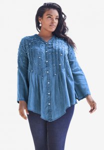 Glam-Embellished Big Shirt - Roaman's