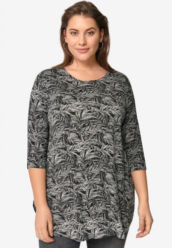 Three-Quarter Sleeve Curved Hem Tunic - ellos