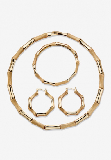 Goldtone Bamboo with 3-Piece Necklace Set - PalmBeach Jewelry - Click Image to Close