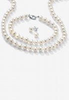 Silver Necklace, Bracelet and Earring Set Cultured Freshwater Pearl - PalmBeach Jewelry