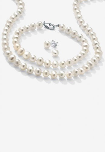 Silver Necklace, Bracelet and Earring Set Cultured Freshwater Pearl - PalmBeach Jewelry