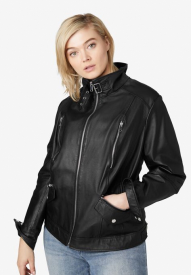 Zip Front Leather Jacket - ellos - Click Image to Close