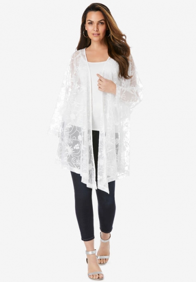 Long-Sleeve Lace Kimono - Roaman's - Click Image to Close