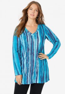 Studded Tie-Dye Long Sleeve Tunic - Roaman's